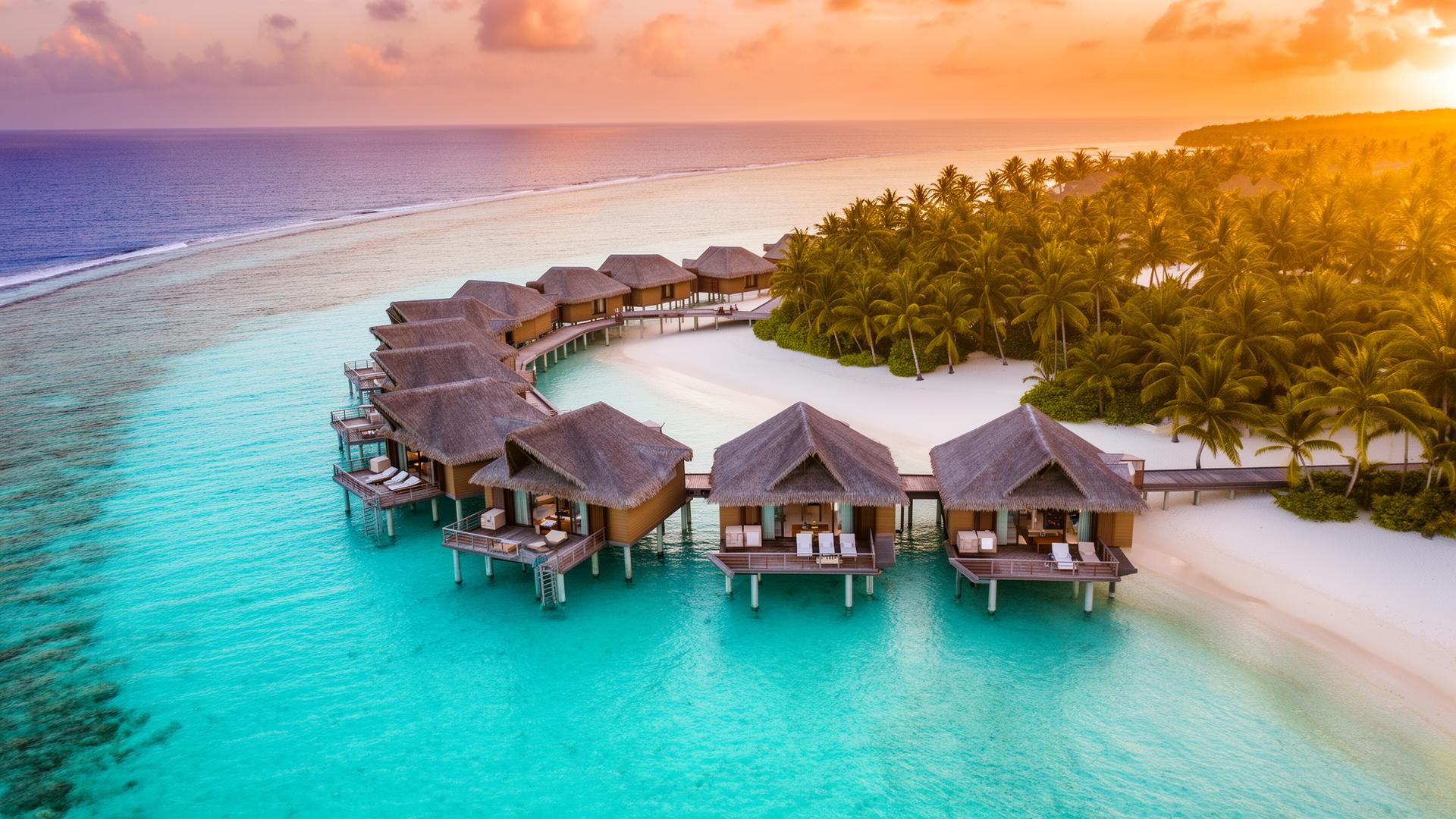 Overwater bungalow villa at RIU Palace Maldives at sunset