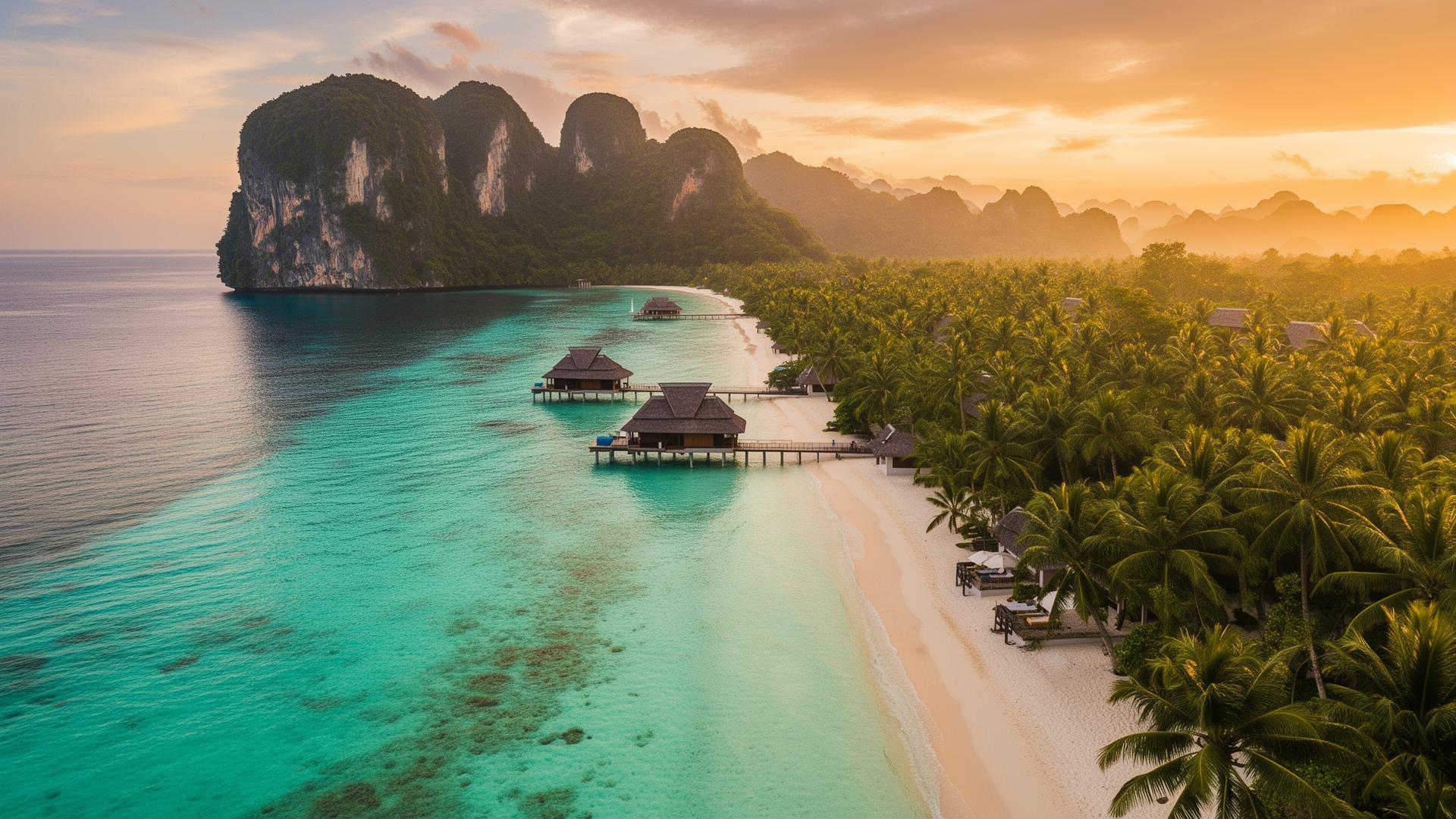 Luxury Thailand resort with infinity pool at golden hour